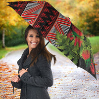 Maori Tukutuku Umbrella with Ferns Pohutukawa and Kowhai Tribal Moko Patterns