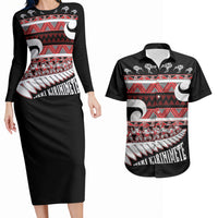 New Zealand Christmas Couples Matching Long Sleeve Bodycon Dress and Hawaiian Shirt Funny Santa Claus Haka Dance with Tukutuku
