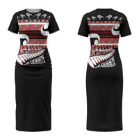 New Zealand Christmas Couples Matching Short Sleeve Bodycon Dress and Hawaiian Shirt Funny Santa Claus Haka Dance with Tukutuku