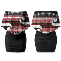 New Zealand Christmas Family Matching Off Shoulder Short Dress and Hawaiian Shirt Funny Santa Claus Haka Dance with Tukutuku LT03 Mom's Dress Multicolor - Polynesian Pride