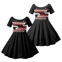 New Zealand Christmas Family Matching Off Shoulder Short Dress and Hawaiian Shirt Funny Santa Claus Haka Dance with Tukutuku