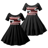 New Zealand Christmas Family Matching Off Shoulder Short Dress and Hawaiian Shirt Funny Santa Claus Haka Dance with Tukutuku LT03 Daughter's Dress Multicolor - Polynesian Pride