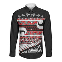 New Zealand Christmas Long Sleeve Button Shirt Funny Santa Claus Haka Dance with Tukutuku LT03 Unisex Multicolor - Polynesian Pride