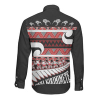 New Zealand Christmas Long Sleeve Button Shirt Funny Santa Claus Haka Dance with Tukutuku LT03 - Polynesian Pride