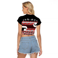 New Zealand Christmas Raglan Cropped T Shirt Funny Santa Claus Haka Dance with Tukutuku