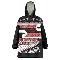 New Zealand Christmas Wearable Blanket Hoodie Funny Santa Claus Haka Dance with Tukutuku