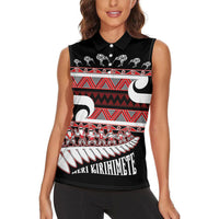New Zealand Christmas Women Sleeveless Polo Shirt Funny Santa Claus Haka Dance with Tukutuku
