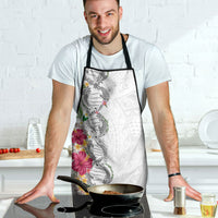 Hawaii DNA Kakau Tattoo Apron with Plumeria and Hibiscus Tropical Plants White Color