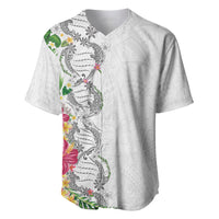 Hawaii DNA Kakau Tattoo Baseball Jersey with Plumeria and Hibiscus Tropical Plants White Color