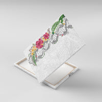 Hawaii DNA Kakau Tattoo Canvas Wall Art with Plumeria and Hibiscus Tropical Plants White Color