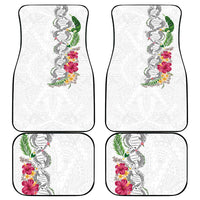 Hawaii DNA Kakau Tattoo Car Mats with Plumeria and Hibiscus Tropical Plants White Color