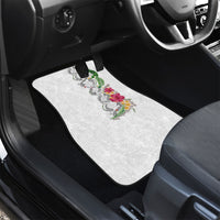 Hawaii DNA Kakau Tattoo Car Mats with Plumeria and Hibiscus Tropical Plants White Color