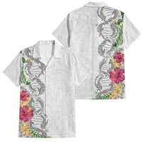 Hawaii DNA Kakau Tattoo Family Matching Long Sleeve Bodycon Dress and Hawaiian Shirt with Plumeria and Hibiscus Tropical Plants White Color LT03 Dad's Shirt - Short Sleeve White - Polynesian Pride