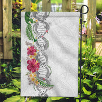 Hawaii DNA Kakau Tattoo Garden Flag with Plumeria and Hibiscus Tropical Plants White Color