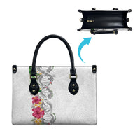 Hawaii DNA Kakau Tattoo Leather Bag with Plumeria and Hibiscus Tropical Plants White Color
