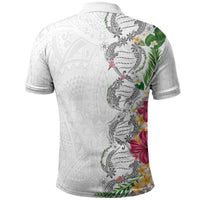Hawaii DNA Kakau Tattoo Polo Shirt with Plumeria and Hibiscus Tropical Plants White Color LT03 - Polynesian Pride