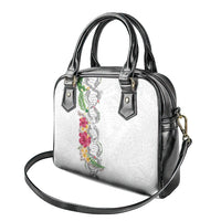 Hawaii DNA Kakau Tattoo Shoulder Handbag with Plumeria and Hibiscus Tropical Plants White Color