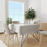 Hawaii DNA Kakau Tattoo Tablecloth with Plumeria and Hibiscus Tropical Plants White Color