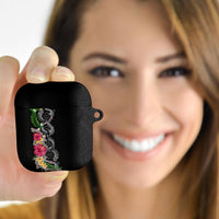 Hawaii DNA Kakau Tattoo AirPods Case with Plumeria and Hibiscus Tropical Plants Black Color