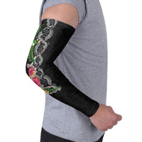 Hawaii DNA Kakau Tattoo Arm Sleeves with Plumeria and Hibiscus Tropical Plants Black Color