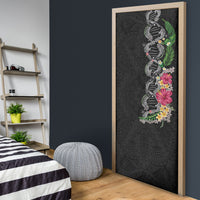 Hawaii DNA Kakau Tattoo Door Cover with Plumeria and Hibiscus Tropical Plants Black Color