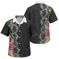 Hawaii DNA Kakau Tattoo Family Matching Summer Maxi Dress and Hawaiian Shirt with Plumeria and Hibiscus Tropical Plants Black Color