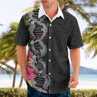 Hawaii DNA Kakau Tattoo Hawaiian Shirt with Plumeria and Hibiscus Tropical Plants Black Color LT03 - Polynesian Pride