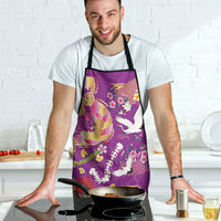 Hawaiian and Japanese Culture Together Apron Kakau Tribal Pattern and Irezumi Art Purple Color