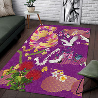 Hawaiian and Japanese Culture Together Area Rug Kakau Tribal Pattern and Irezumi Art Purple Color