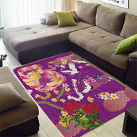 Hawaiian and Japanese Culture Together Area Rug Kakau Tribal Pattern and Irezumi Art Purple Color