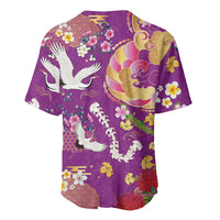 Hawaiian and Japanese Culture Together Baseball Jersey Kakau Tribal Pattern and Irezumi Art Purple Color