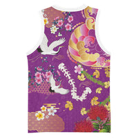 Hawaiian and Japanese Culture Together Basketball Jersey Kakau Tribal Pattern and Irezumi Art Purple Color