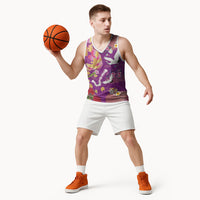 Hawaiian and Japanese Culture Together Basketball Jersey Kakau Tribal Pattern and Irezumi Art Purple Color