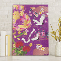 Hawaiian and Japanese Culture Together Canvas Wall Art Kakau Tribal Pattern and Irezumi Art Purple Color
