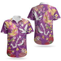 Hawaiian and Japanese Culture Together Couples Matching Tank Maxi Dress and Hawaiian Shirt Kakau Tribal Pattern and Irezumi Art Purple Color
