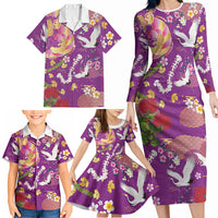 Hawaiian and Japanese Culture Together Family Matching Long Sleeve Bodycon Dress and Hawaiian Shirt Kakau Tribal Pattern and Irezumi Art Purple Color LT03 - Polynesian Pride
