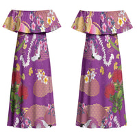 Hawaiian and Japanese Culture Together Family Matching Off Shoulder Maxi Dress and Hawaiian Shirt Kakau Tribal Pattern and Irezumi Art Purple Color