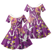 Hawaiian and Japanese Culture Together Family Matching Short Sleeve Bodycon Dress and Hawaiian Shirt Kakau Tribal Pattern and Irezumi Art Purple Color