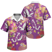 Hawaiian and Japanese Culture Together Family Matching Short Sleeve Bodycon Dress and Hawaiian Shirt Kakau Tribal Pattern and Irezumi Art Purple Color