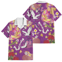 Hawaiian and Japanese Culture Together Family Matching Summer Maxi Dress and Hawaiian Shirt Kakau Tribal Pattern and Irezumi Art Purple Color