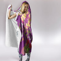Hawaiian and Japanese Culture Together Hooded Blanket Kakau Tribal Pattern and Irezumi Art Purple Color