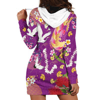 Hawaiian and Japanese Culture Together Hoodie Dress Kakau Tribal Pattern and Irezumi Art Purple Color