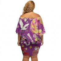 Hawaiian and Japanese Culture Together Off Shoulder Short Dress Kakau Tribal Pattern and Irezumi Art Purple Color LT03 - Polynesian Pride