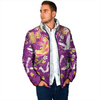 Hawaiian and Japanese Culture Together Padded Jacket Kakau Tribal Pattern and Irezumi Art Purple Color