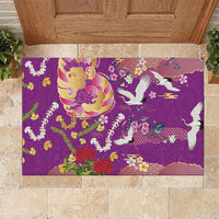 Hawaiian and Japanese Culture Together Rubber Doormat Kakau Tribal Pattern and Irezumi Art Purple Color