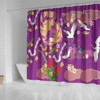 Hawaiian and Japanese Culture Together Shower Curtain Kakau Tribal Pattern and Irezumi Art Purple Color