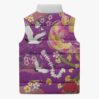 Hawaiian and Japanese Culture Together Sleeveless Puffer Jacket Kakau Tribal Pattern and Irezumi Art Purple Color