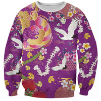 Hawaiian and Japanese Culture Together Sweatshirt Kakau Tribal Pattern and Irezumi Art Purple Color