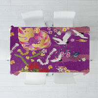 Hawaiian and Japanese Culture Together Tablecloth Kakau Tribal Pattern and Irezumi Art Purple Color
