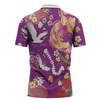 Hawaiian and Japanese Culture Together Zipper Polo Shirt Kakau Tribal Pattern and Irezumi Art Purple Color LT03 - Polynesian Pride